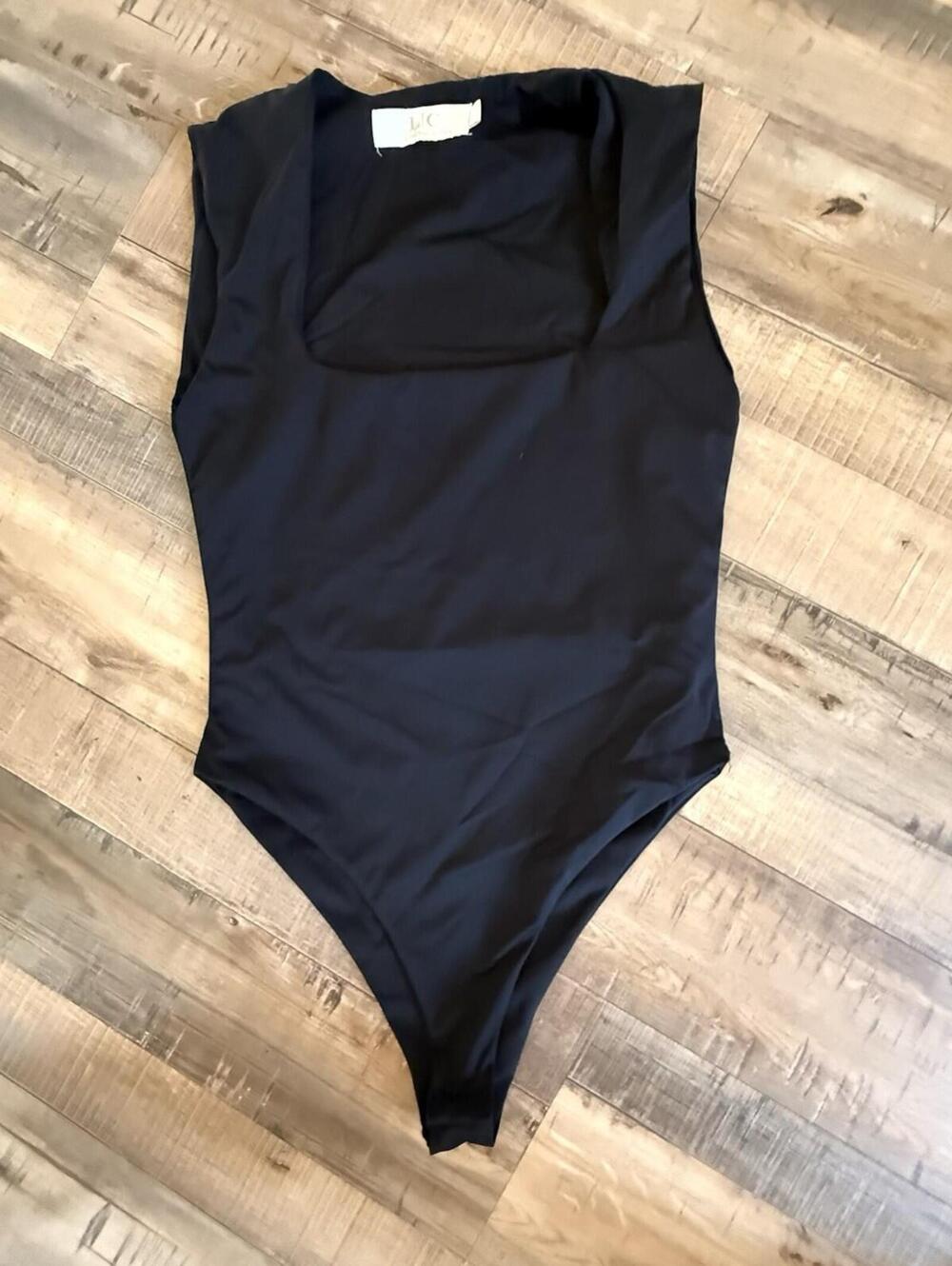 Lauren Conrad Black Square Neck Body Suit Sz L Lined Clean
